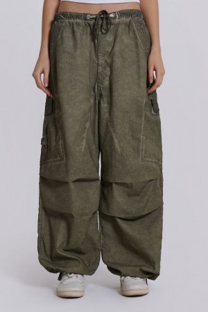 Jadedlondon Khaki Oil Wash Parachute Pants | JADLDN24119