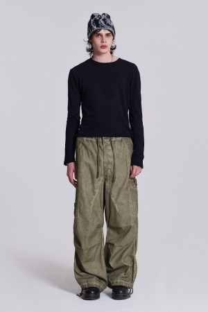 Jadedlondon Khaki Oil Wash Parachute Pants | JADLDN24759