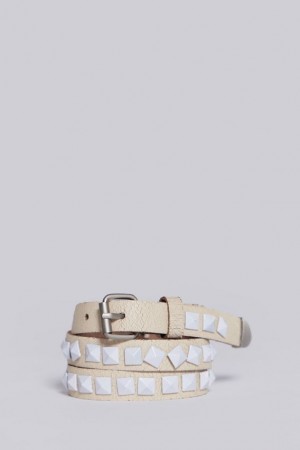 Jadedlondon Pyramid Stud Cracked Off White Leather Belt | JADLDN24908