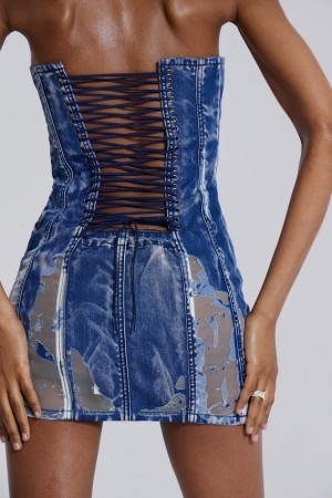 Jadedlondon Zion Denim Corset Mini Dress | JADLDN23794