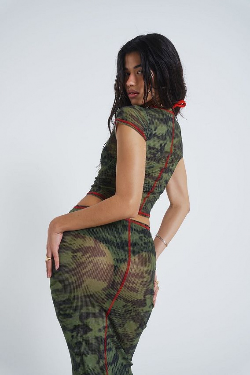 Jadedlondon Astro Camo Mesh Maxi Skirt | JADLDN24204