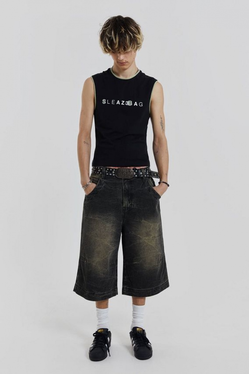 Jadedlondon Axle Black Crease Wash Denim Jorts | JADLDN24580