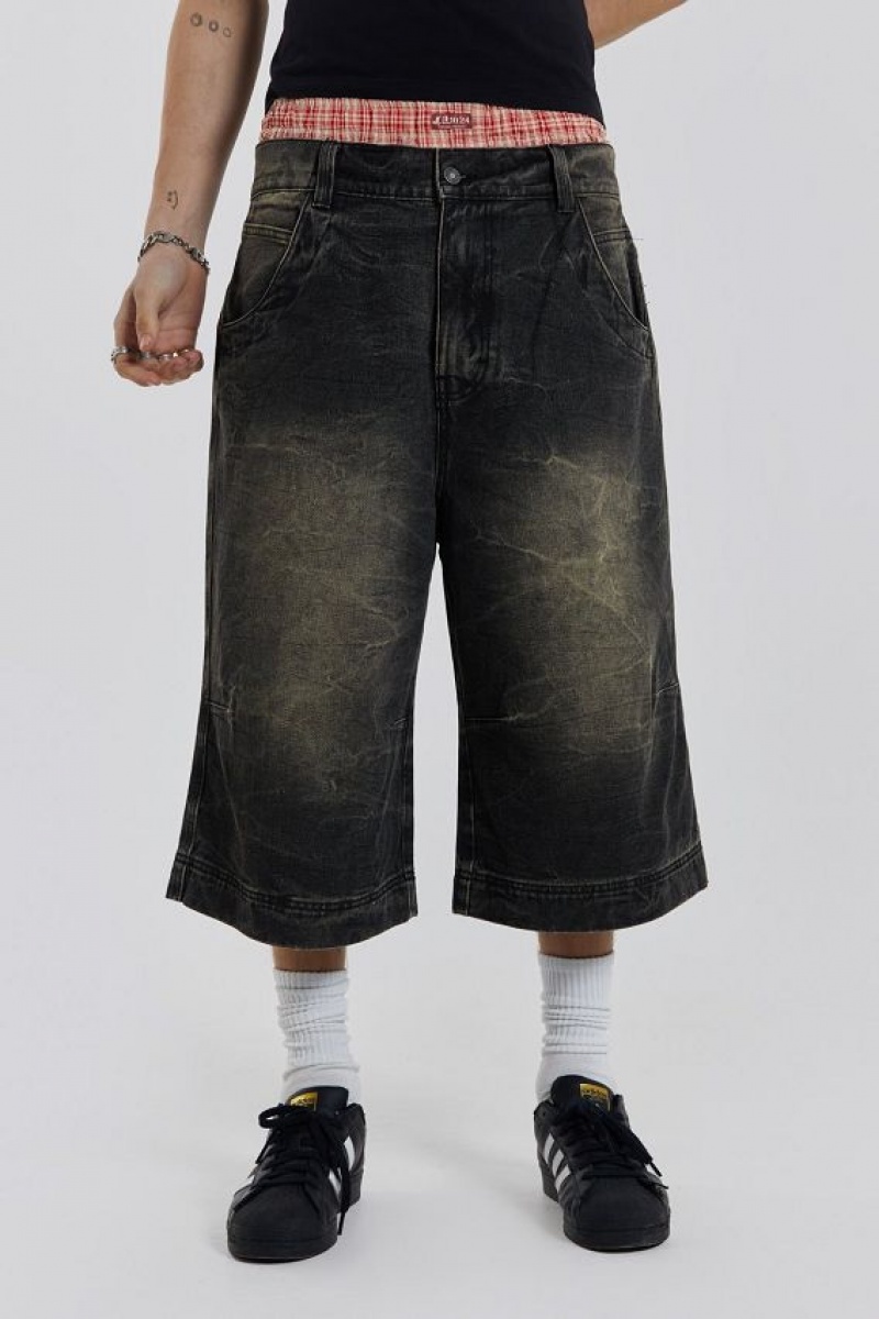 Jadedlondon Axle Black Crease Wash Denim Jorts | JADLDN24580