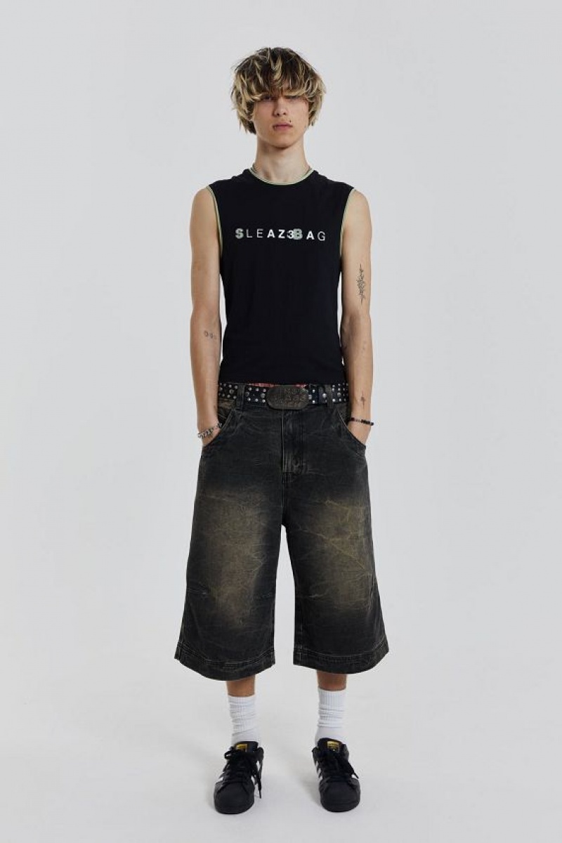 Jadedlondon Axle Black Crease Wash Denim Jorts | JADLDN24580