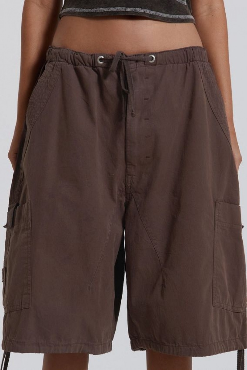 Jadedlondon Brown Parachute Cargo Shorts | JADLDN24109