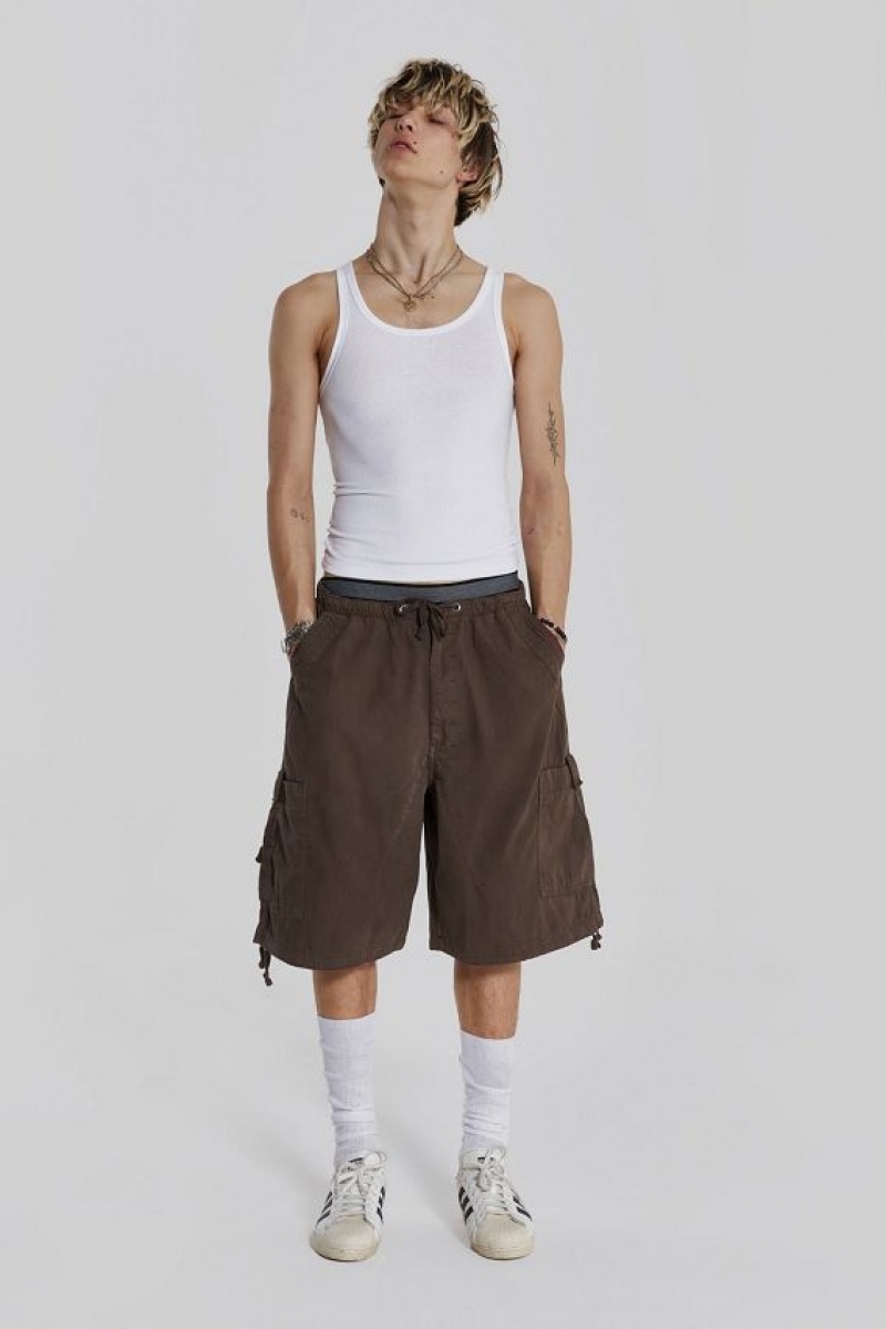 Jadedlondon Brown Parachute Cargo Shorts | JADLDN24572