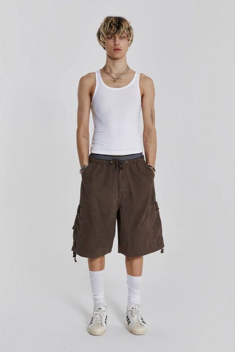 Jadedlondon Brown Parachute Cargo Shorts | JADLDN24749