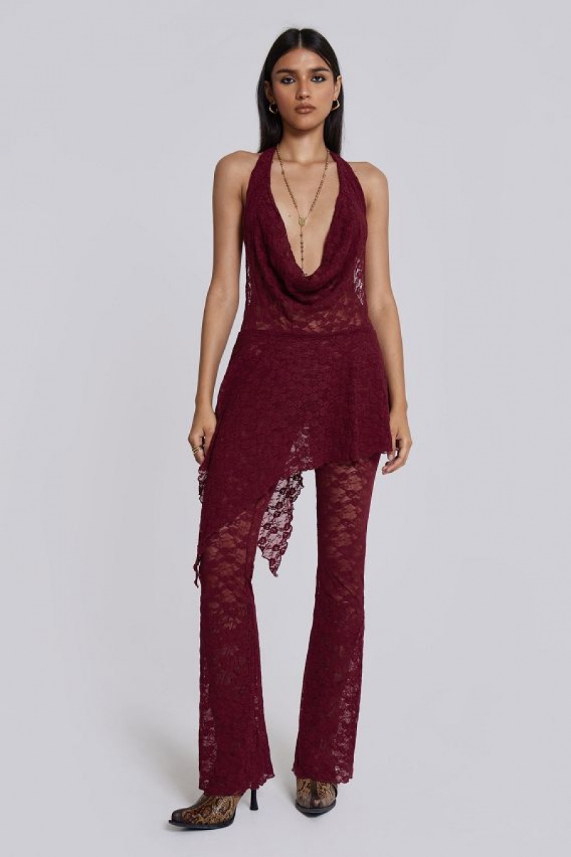 Jadedlondon Burgundy Riva Lace Co-ord Set | JADLDN24081