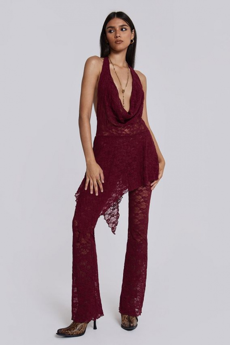 Jadedlondon Burgundy Riva Lace Co-ord Set | JADLDN24081