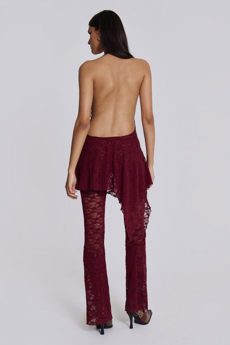 Jadedlondon Burgundy Riva Lace Co-ord Set | JADLDN24081