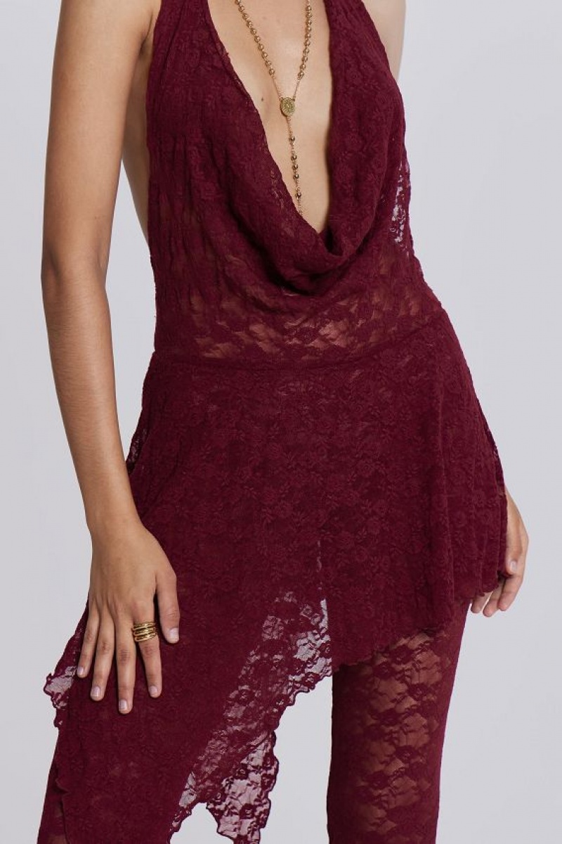 Jadedlondon Burgundy Riva Lace Co-ord Set | JADLDN23770