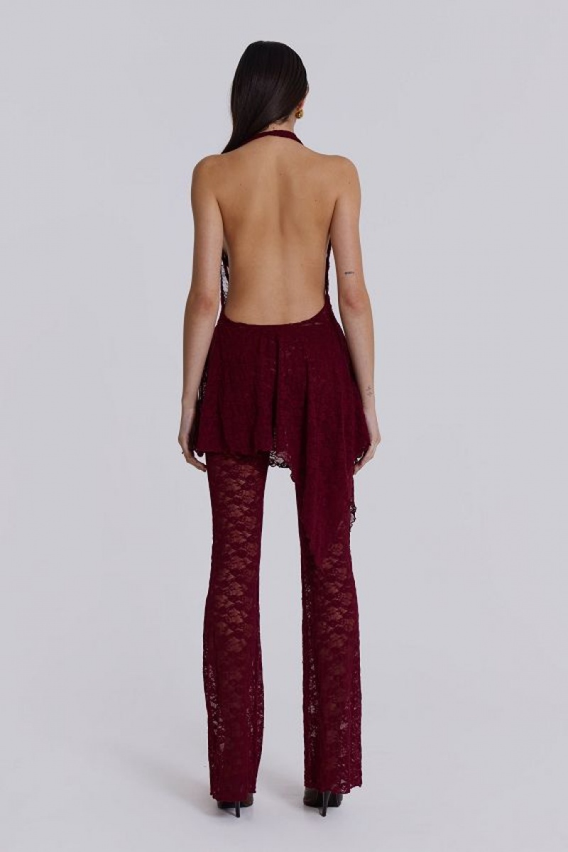 Jadedlondon Burgundy Riva Lace Co-ord Set | JADLDN23770