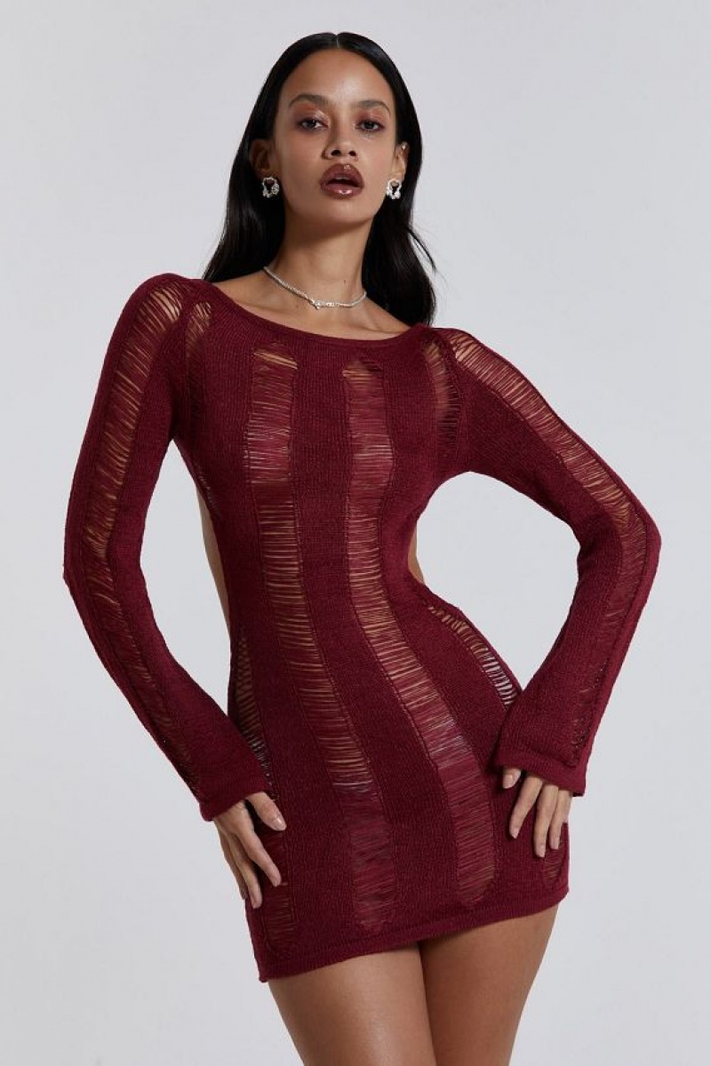 Jadedlondon Burgundy Umbra Mini Dress | JADLDN23837