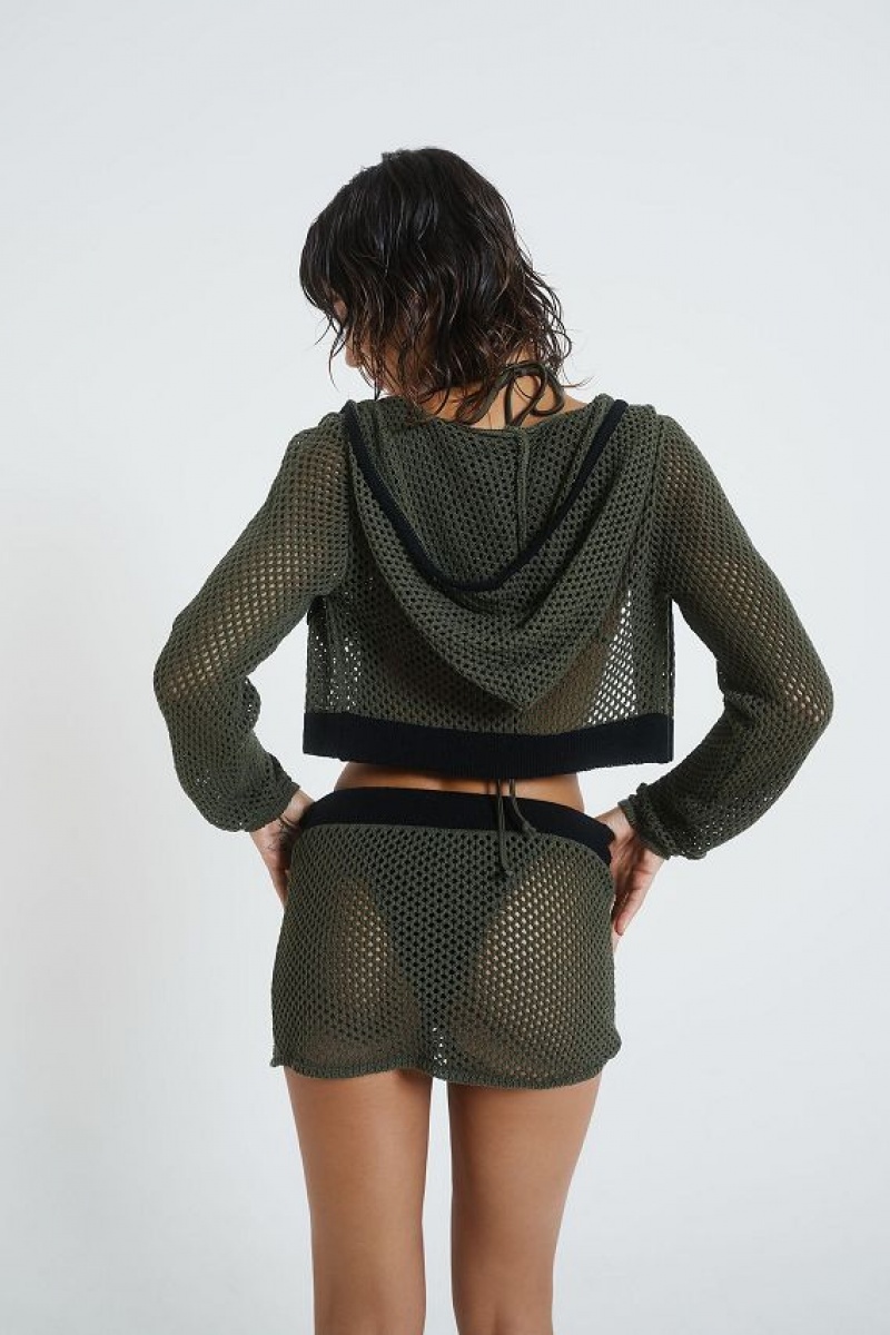 Jadedlondon Caldera Khaki Crochet Hoodie | JADLDN23897