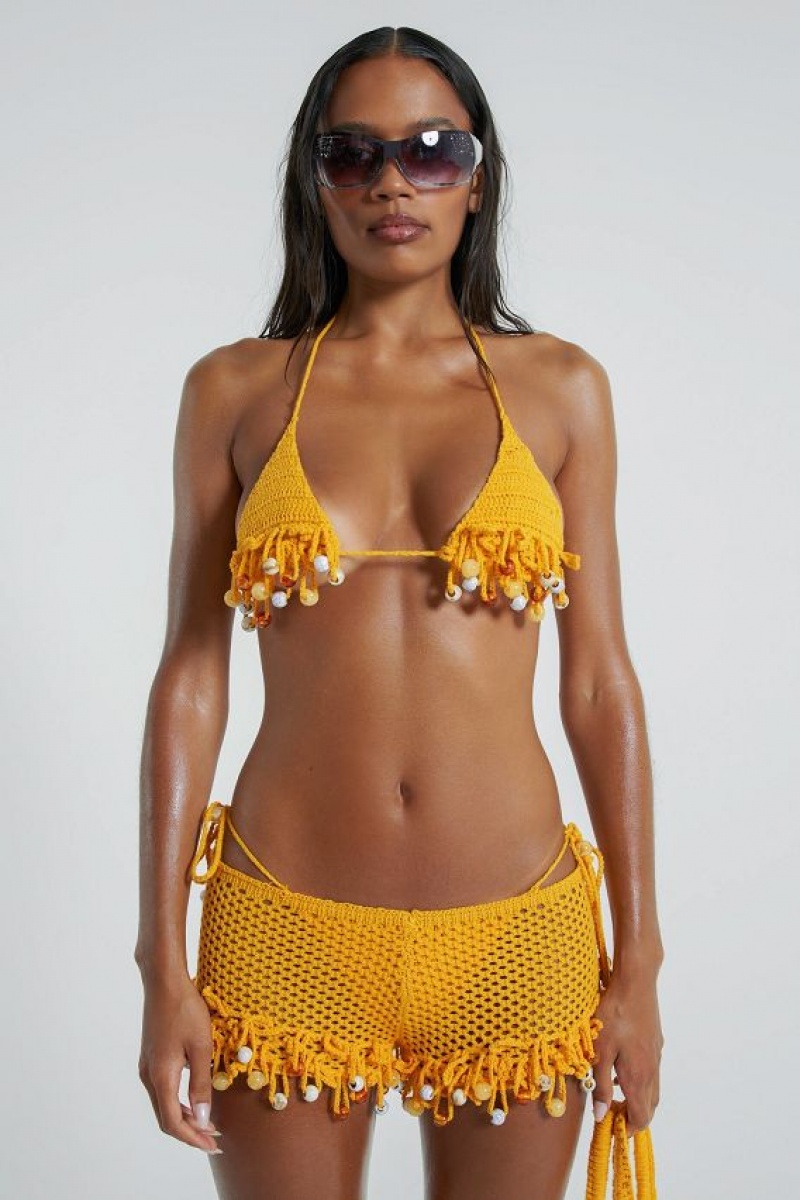 Jadedlondon Canary Knit Shorts With Beaded Trim | JADLDN24131