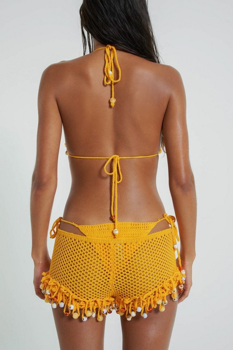 Jadedlondon Canary Knit Shorts With Beaded Trim | JADLDN23853