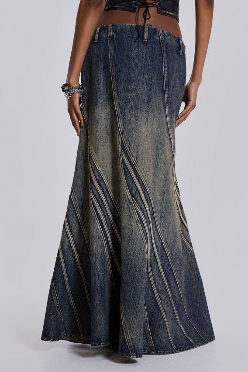 Jadedlondon Celadon Denim Maxi Skirt | JADLDN24209