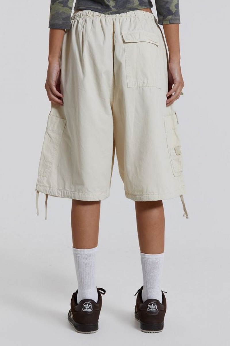 Jadedlondon Ecru Parachute Cargo Shorts | JADLDN24111