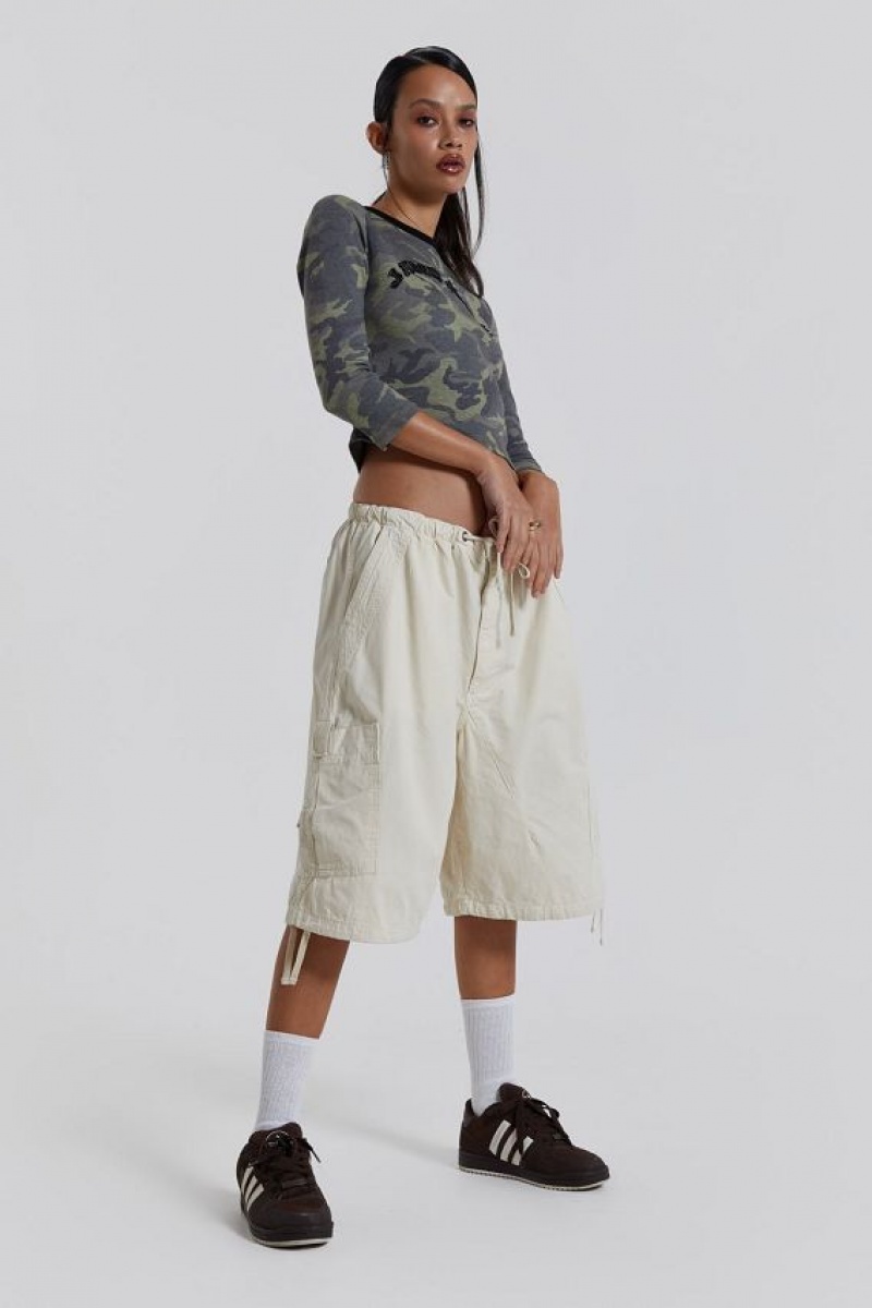 Jadedlondon Ecru Parachute Cargo Shorts | JADLDN24111