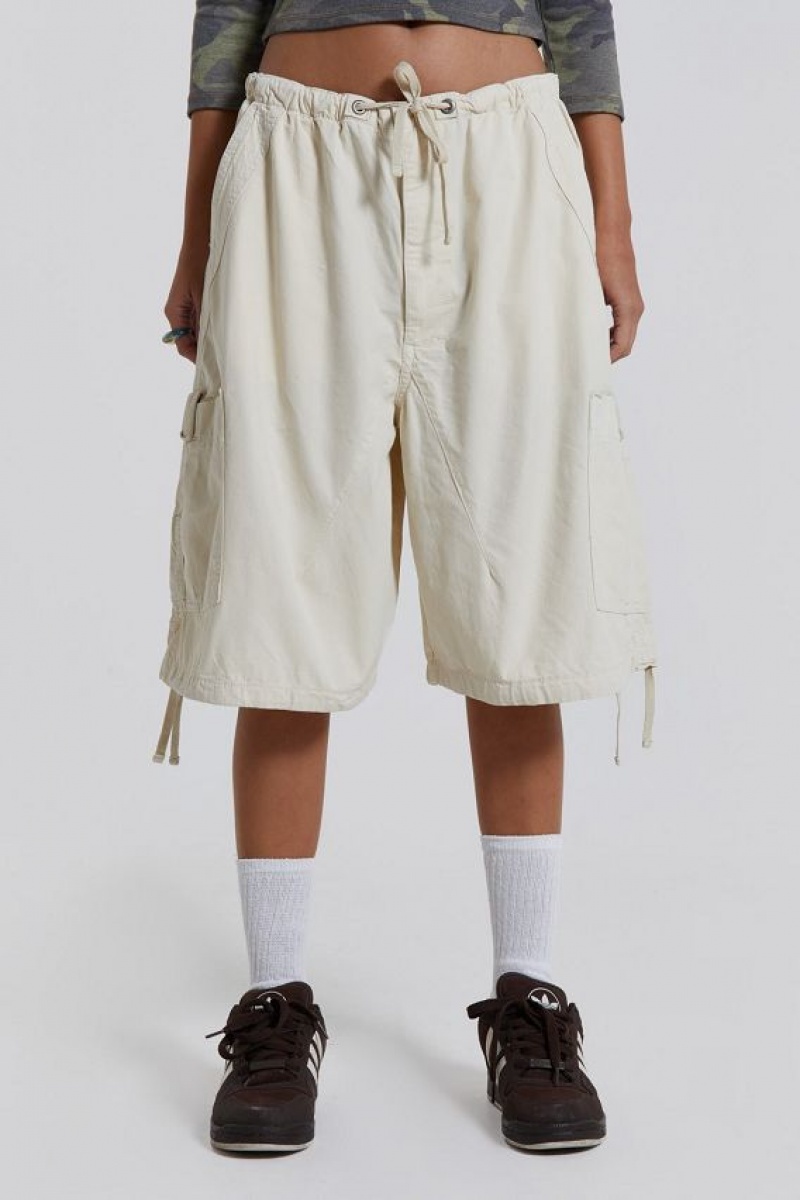 Jadedlondon Ecru Parachute Cargo Shorts | JADLDN24111