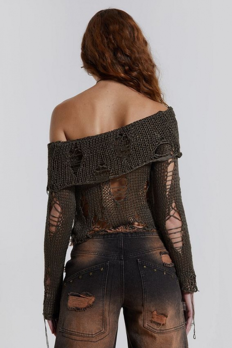 Jadedlondon Esra Laddered Knit Off The Shoulder Top | JADLDN23957