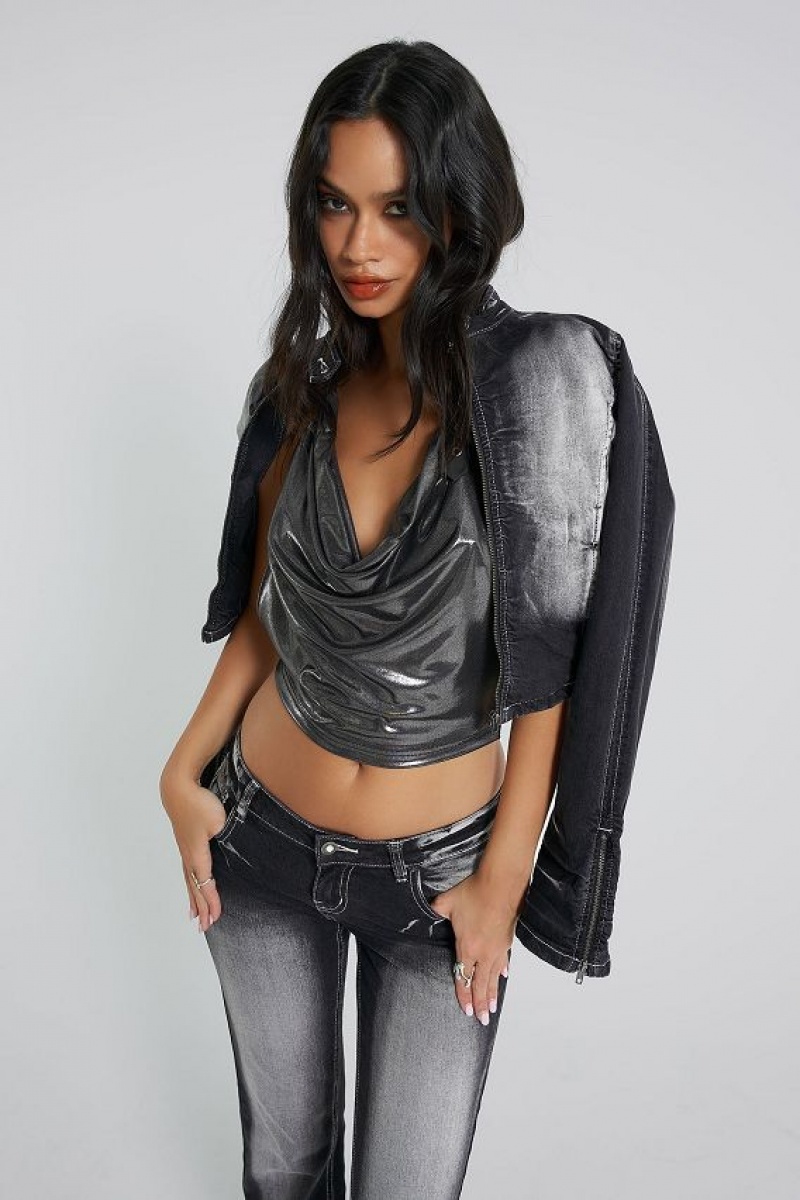 Jadedlondon Hardware Backless Metallic Plunge Top | JADLDN23991