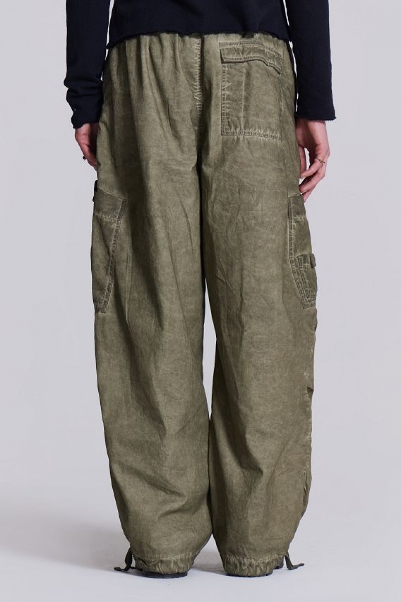 Jadedlondon Khaki Oil Wash Parachute Pants | JADLDN24785