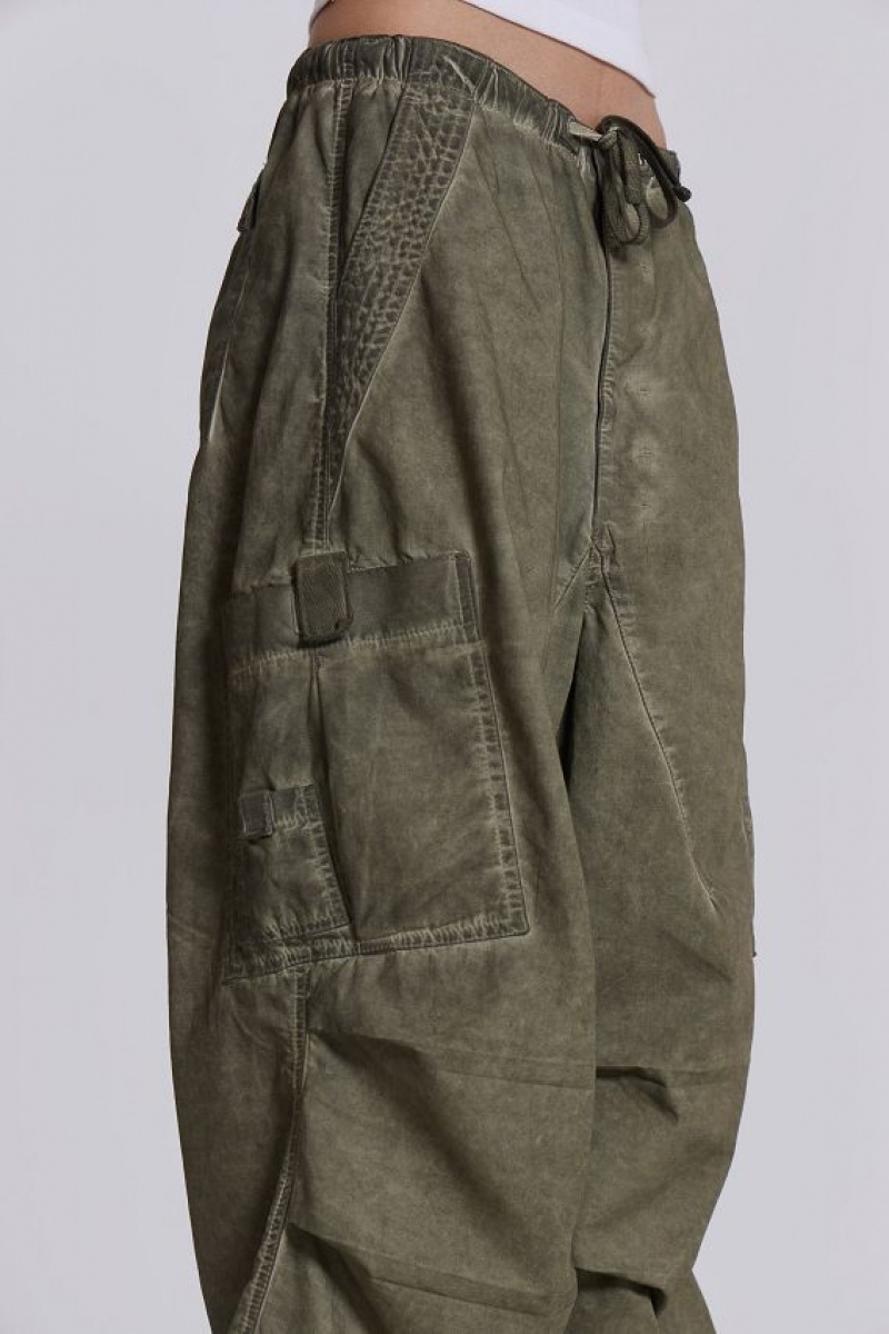 Jadedlondon Khaki Oil Wash Parachute Pants | JADLDN24089