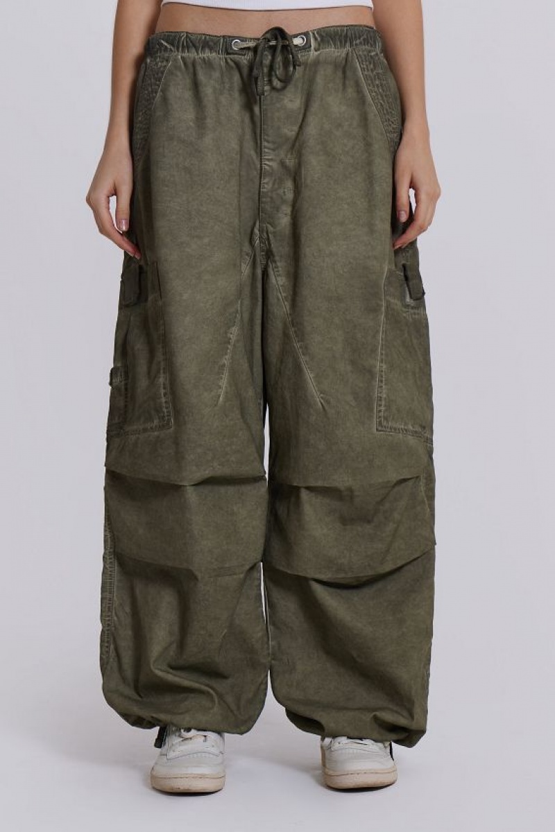 Jadedlondon Khaki Oil Wash Parachute Pants | JADLDN24089