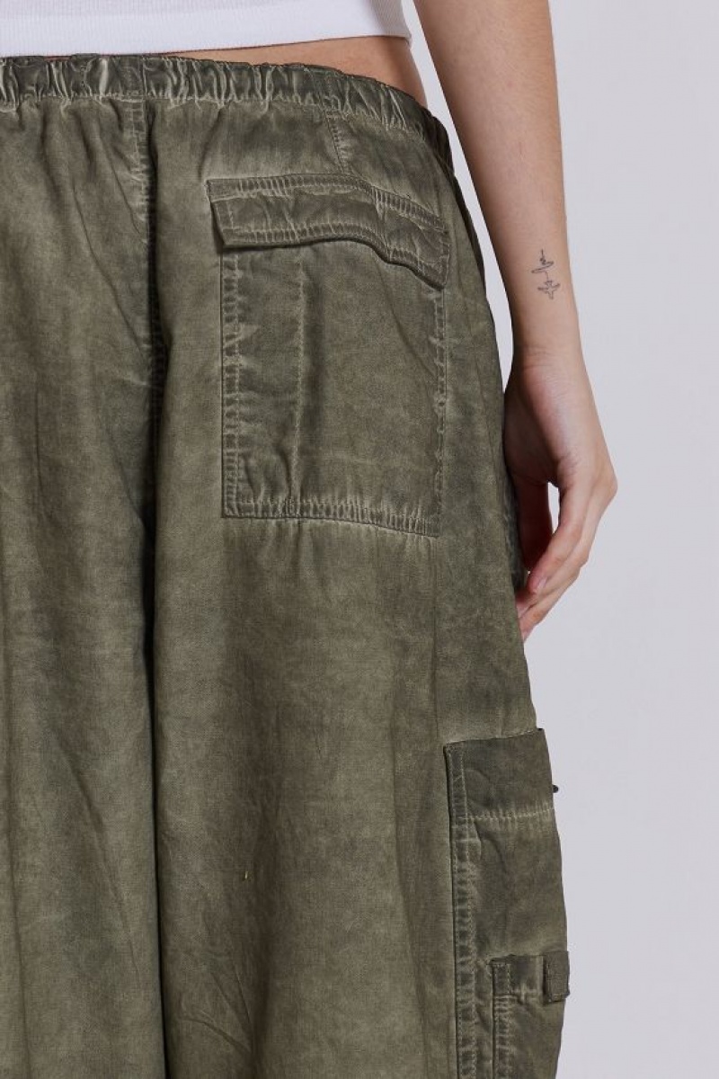 Jadedlondon Khaki Oil Wash Parachute Pants | JADLDN24119