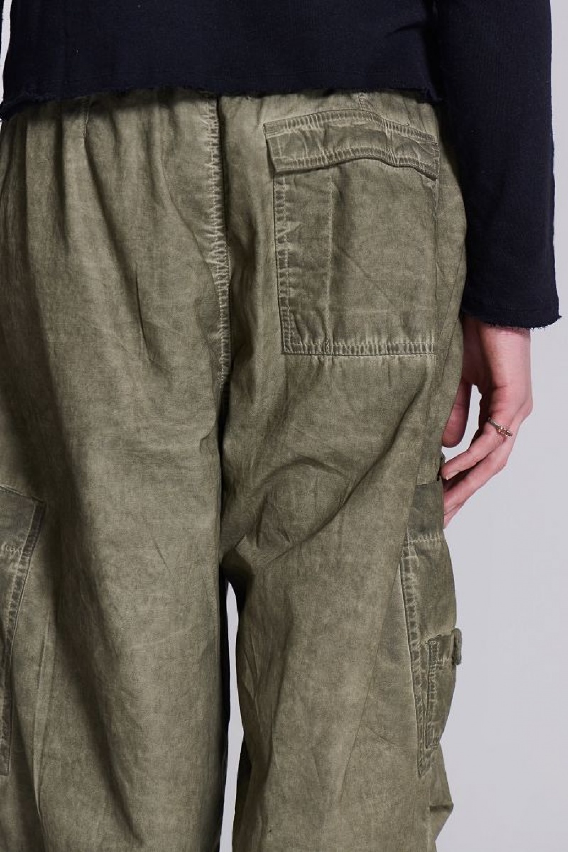 Jadedlondon Khaki Oil Wash Parachute Pants | JADLDN24759