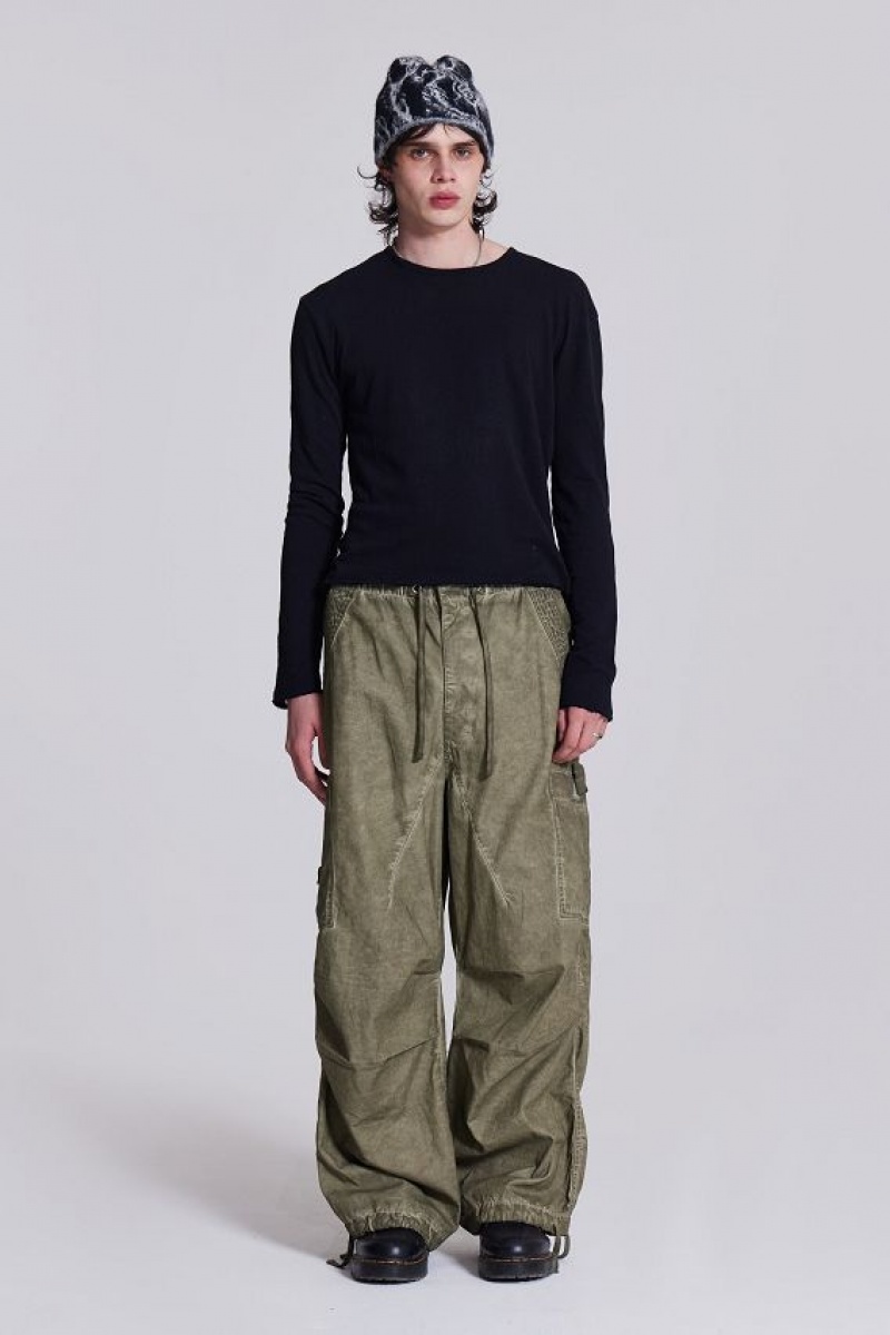 Jadedlondon Khaki Oil Wash Parachute Pants | JADLDN24759