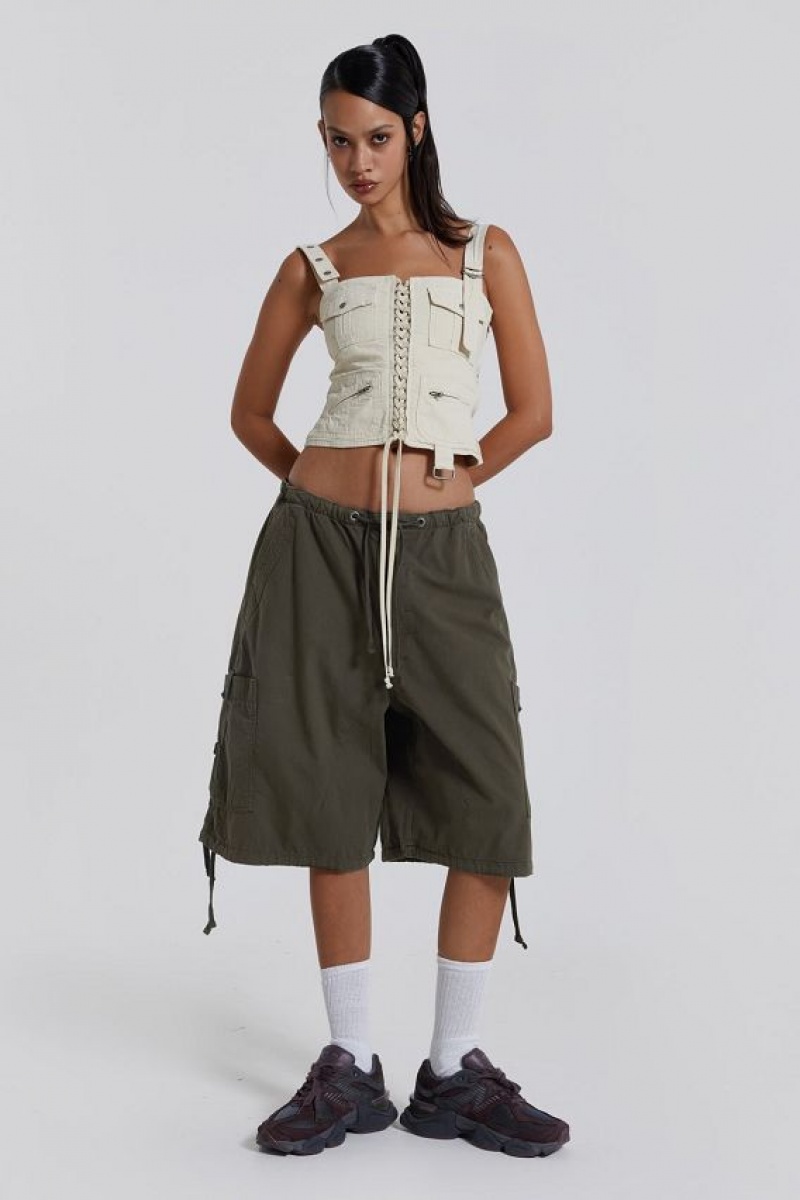 Jadedlondon Khaki Parachute Cargo Shorts | JADLDN24110