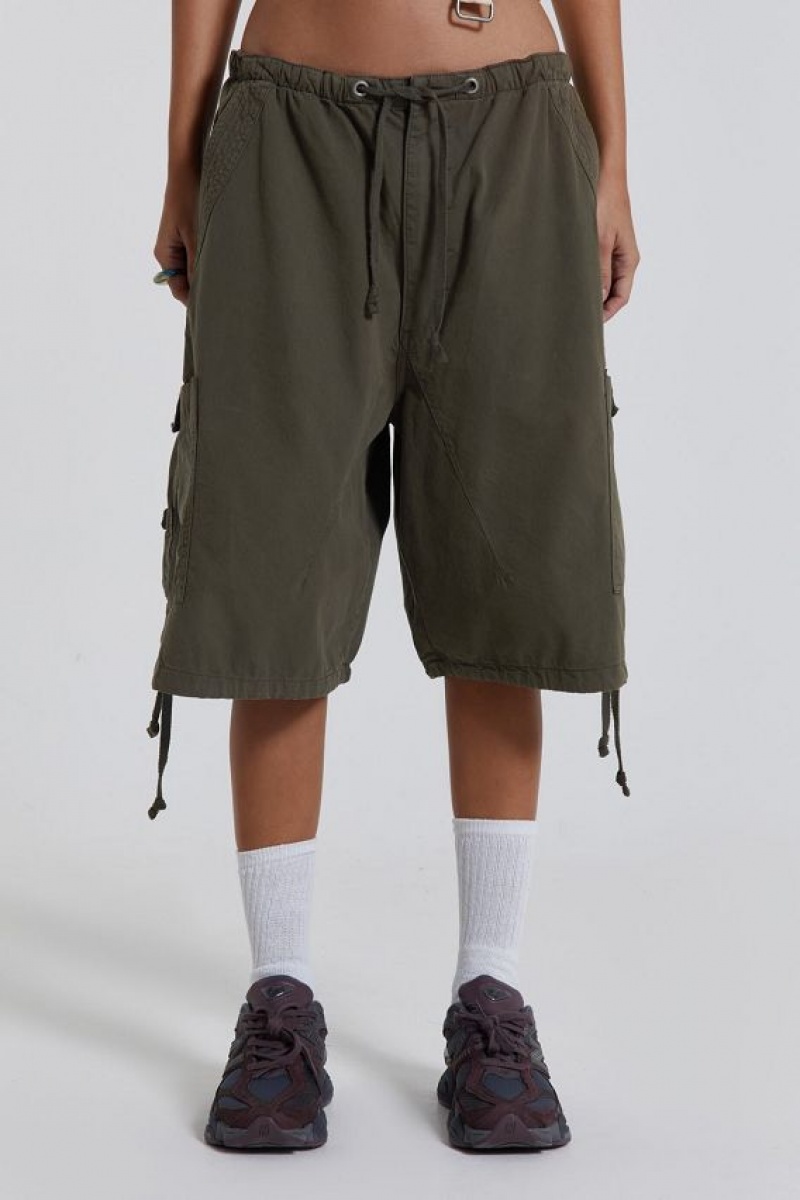 Jadedlondon Khaki Parachute Cargo Shorts | JADLDN24110