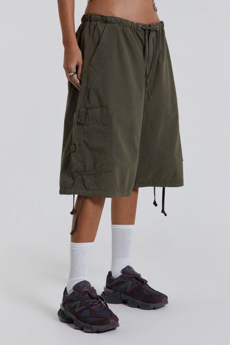 Jadedlondon Khaki Parachute Cargo Shorts | JADLDN24110