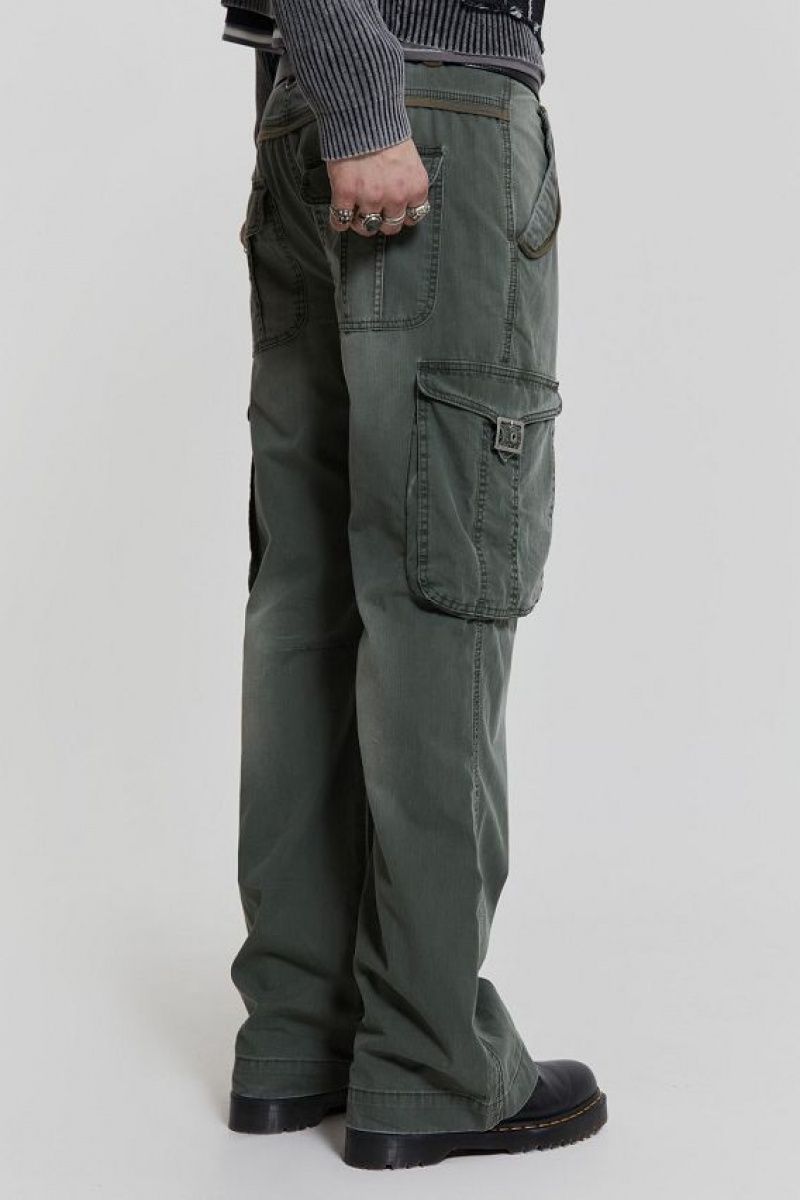 Jadedlondon Khaki Straight Leg Cargo Trousers | JADLDN24769