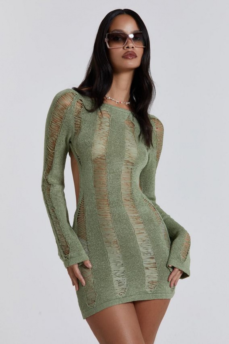 Jadedlondon Khaki Umbra Mini Dress | JADLDN23870