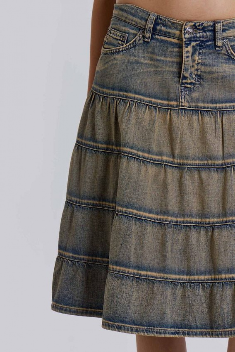 Jadedlondon Kutki Denim Midi Skirt | JADLDN24219