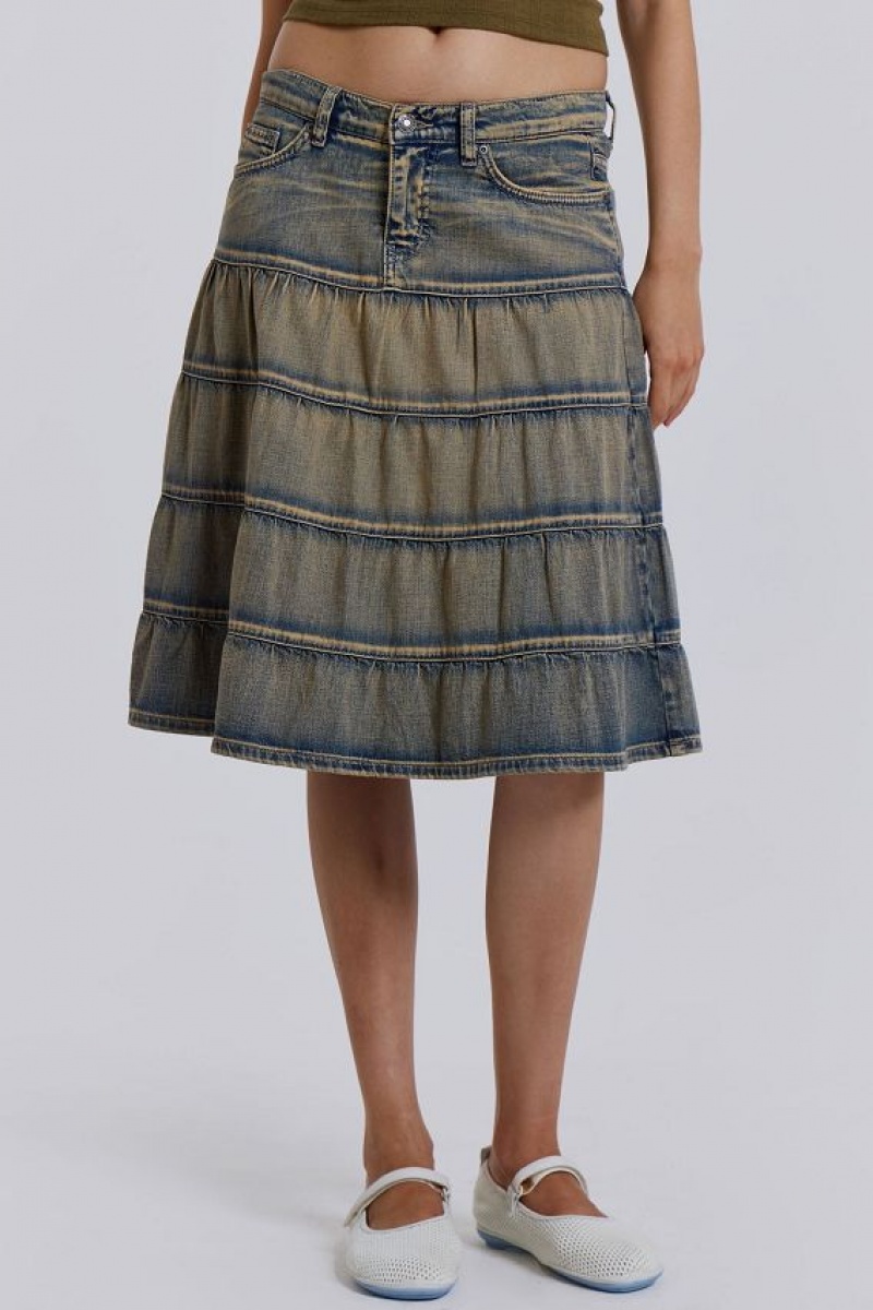 Jadedlondon Kutki Denim Midi Skirt | JADLDN24219