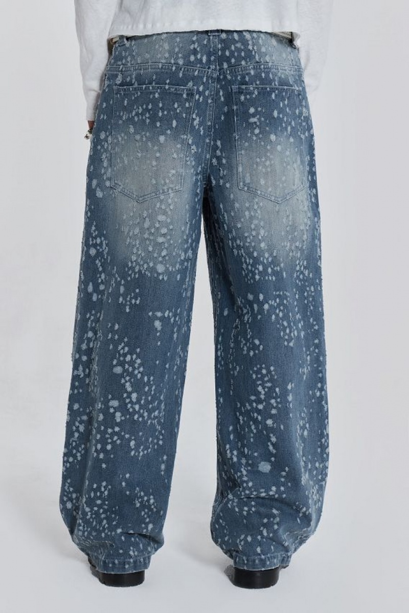 Jadedlondon Mid Blue Shredded Colossus Jeans | JADLDN24401