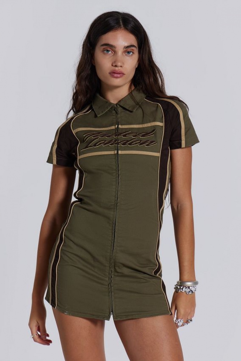 Jadedlondon Racer Dress In Khaki | JADLDN23797