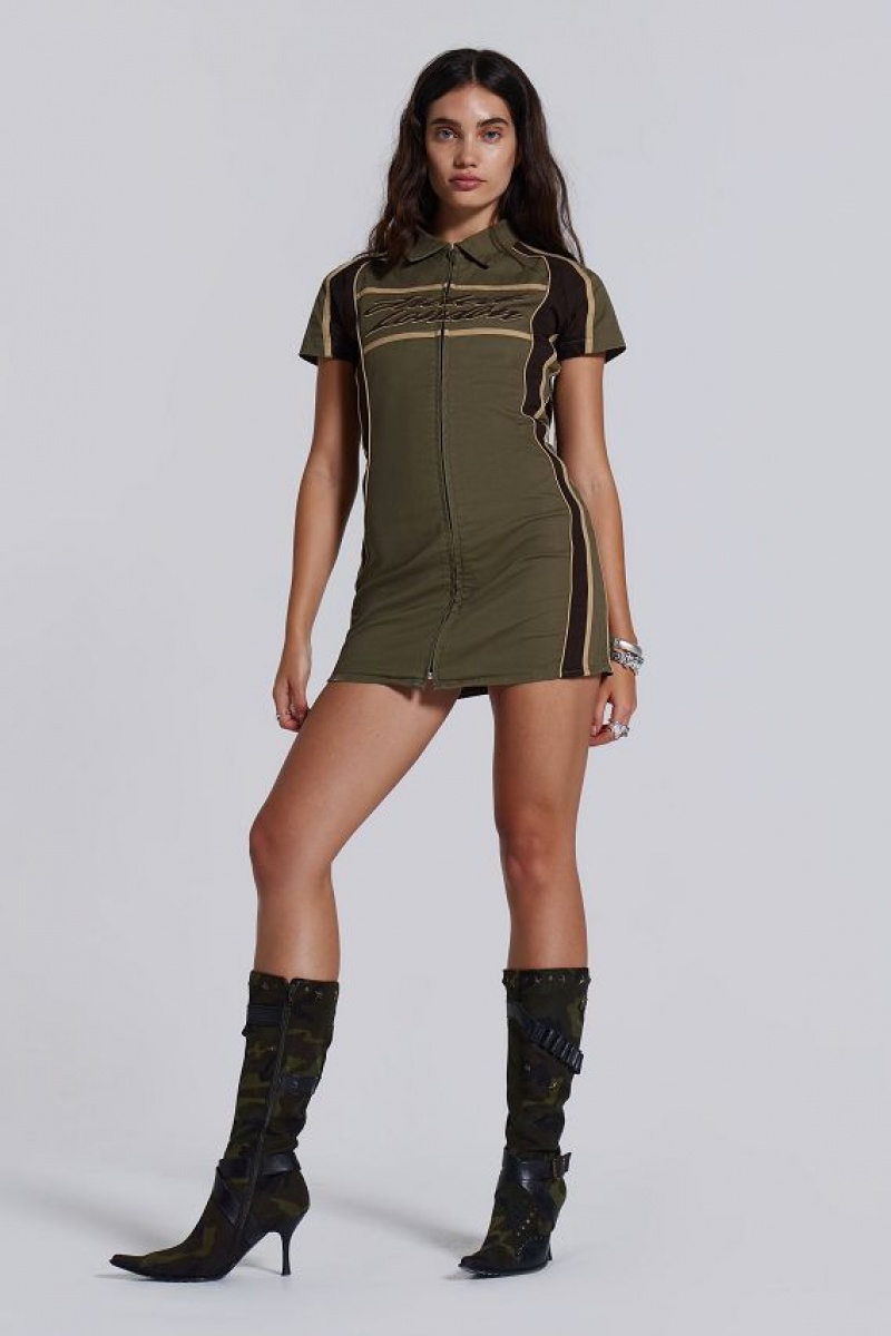 Jadedlondon Racer Dress In Khaki | JADLDN23797