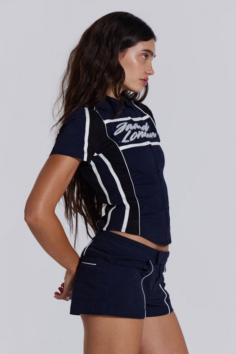 Jadedlondon Racer Team Mini Short In Navy | JADLDN24160