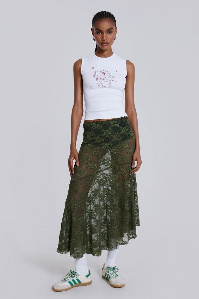 Jadedlondon Rhea Khaki Lace Midi Skirt | JADLDN24218