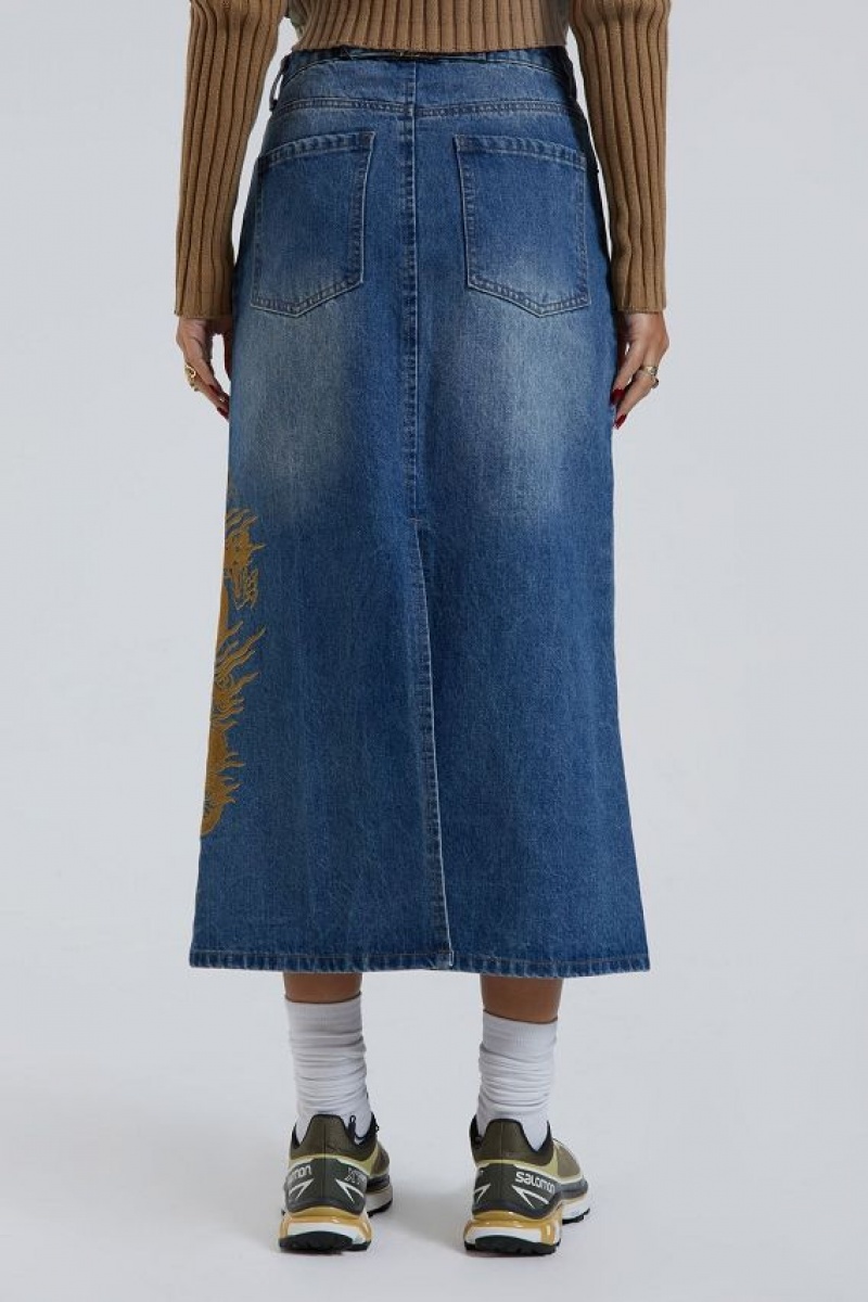 Jadedlondon Serpent Denim Slit Maxi Skirt | JADLDN24199