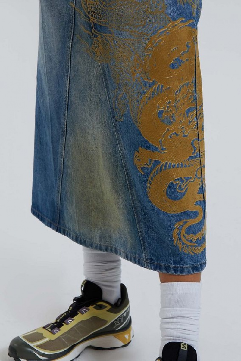 Jadedlondon Serpent Denim Slit Maxi Skirt | JADLDN24199