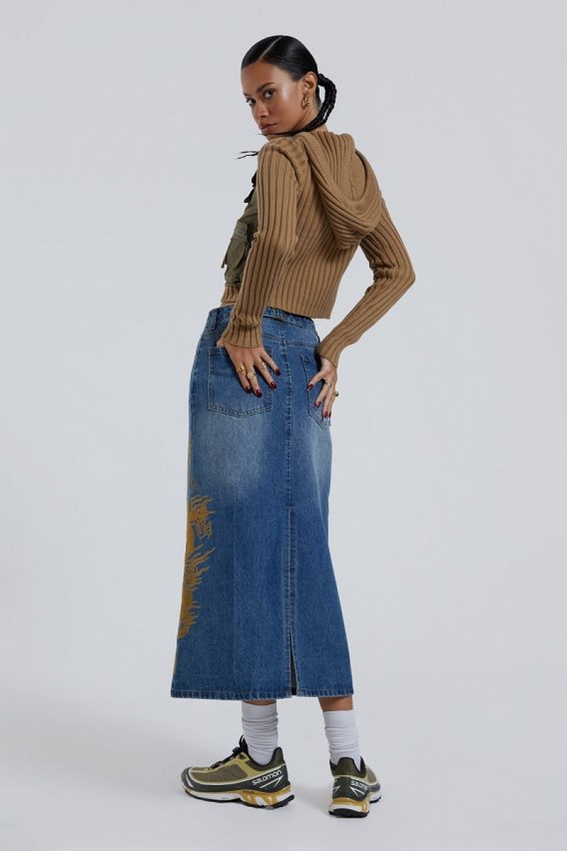 Jadedlondon Serpent Denim Slit Maxi Skirt | JADLDN24199