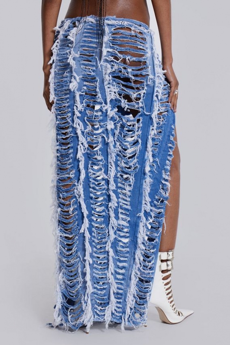 Jadedlondon Shredded Denim Maxi Skirt | JADLDN24208