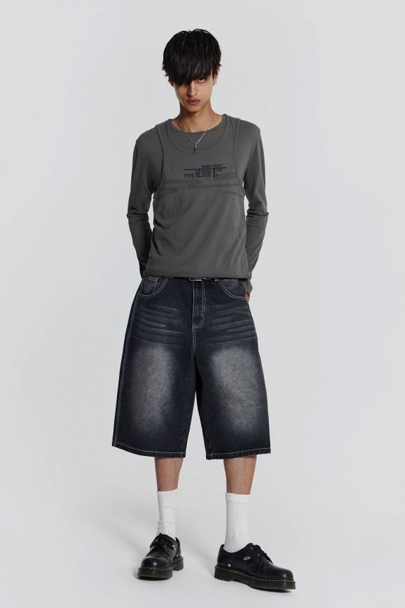 Jadedlondon Washed Black Jumbo Jorts | JADLDN24586