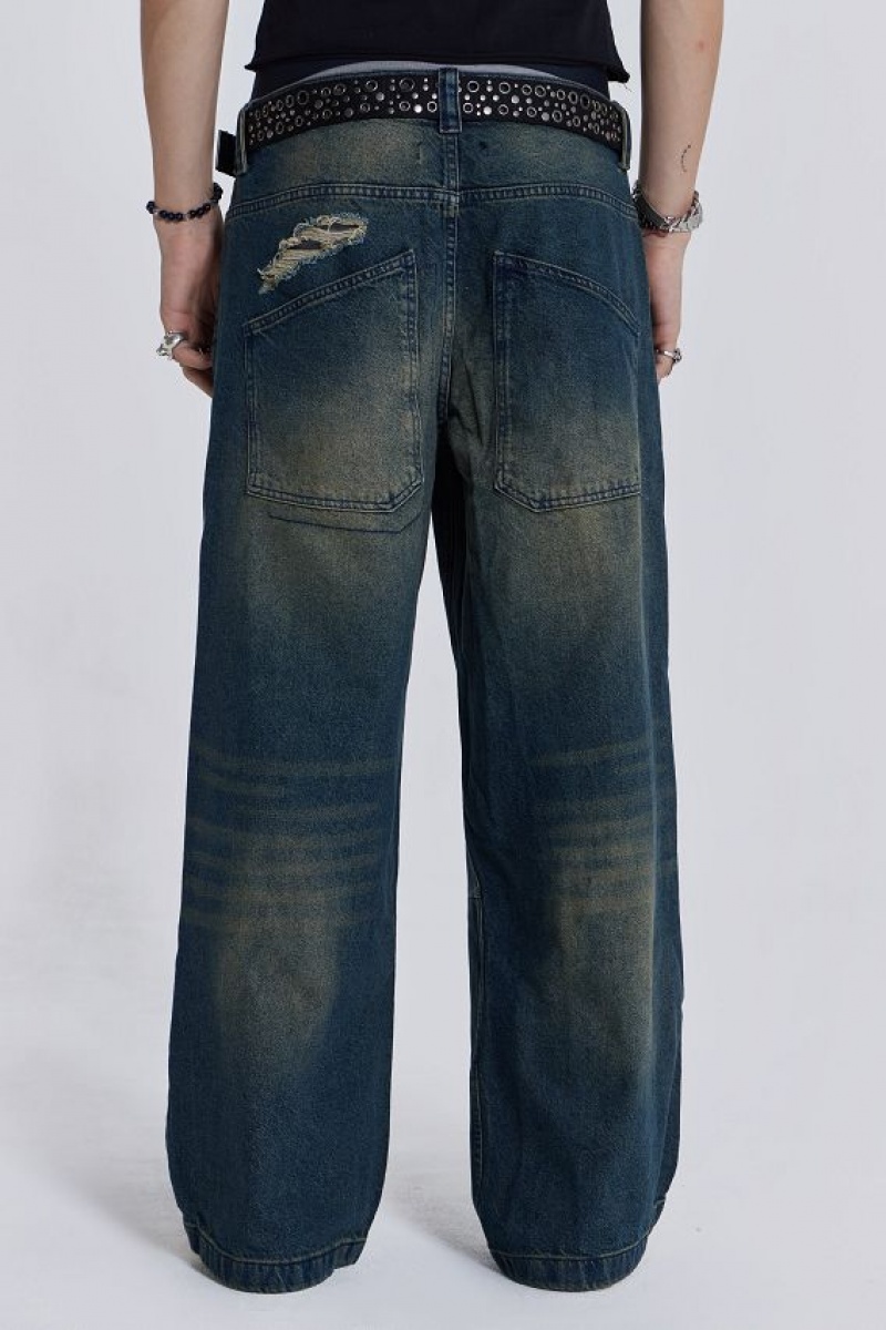 Jadedlondon Washed Blue Busted Colossus Jeans | JADLDN24394